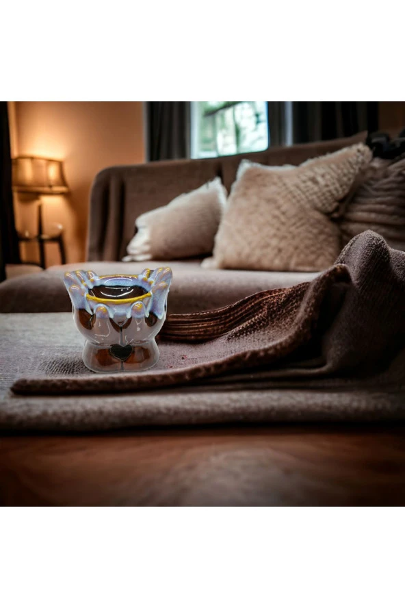 Seramik Kahverengi Mavi El Figürlü Dekoratif Buhurdanlık - 2