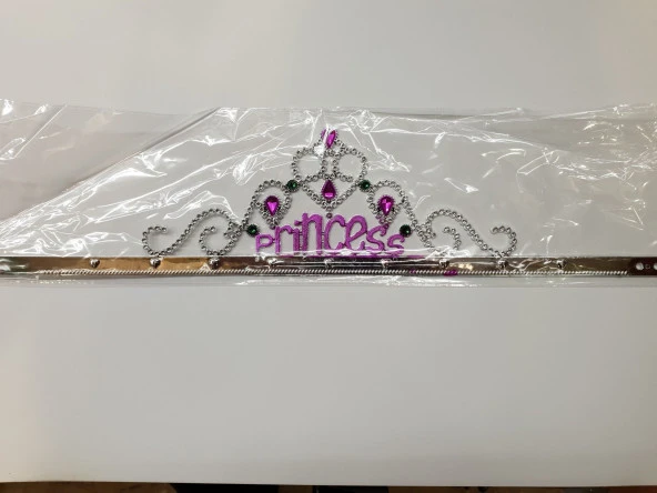 Gümüş Renk Prenses Yazılı Parti Tacı 60 cm - Resim 2