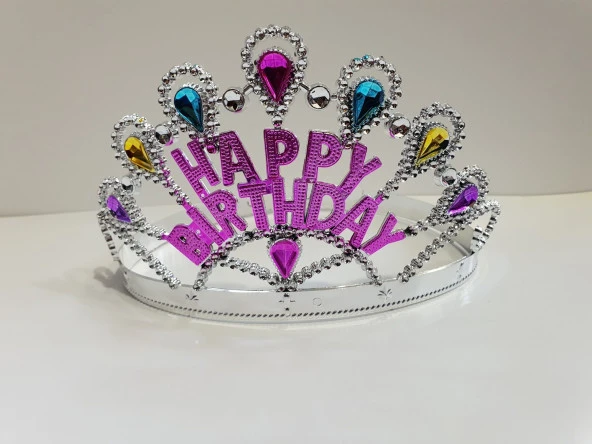 Gümüş Renk Happy Birthday Yazılı Doğum Günü Tacı 60 cm - 2