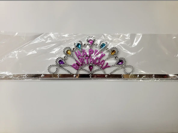 Gümüş Renk Happy Birthday Yazılı Doğum Günü Tacı 60 cm - 3