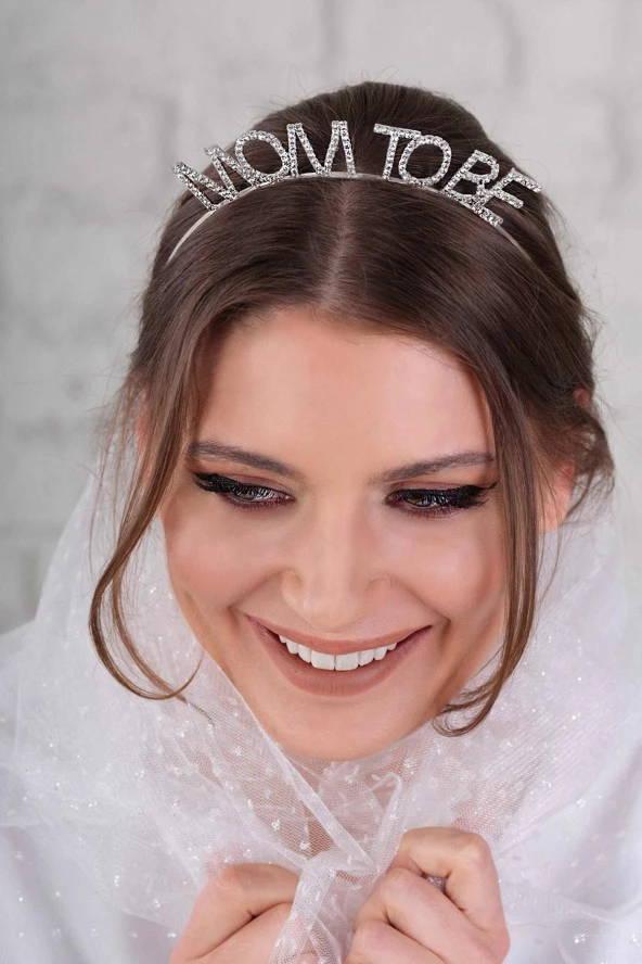 Kristal Taşlı Gümüş Renk Mom to Be Tacı Anne Tacı