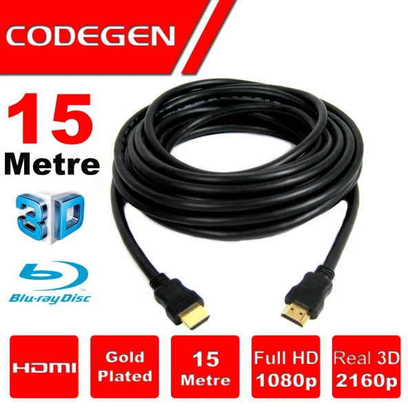 CODEGEN CPS150 15 Metre HDMI v1.4 ,, 3D, Ag Destekli, Altin Uçlu HDMI Kablo