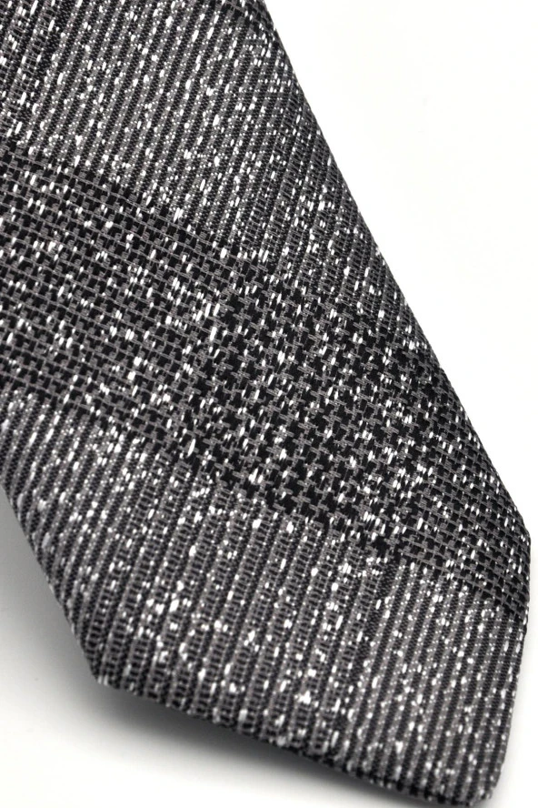 Füme Gri Verev Desenli Dokuma Kumaş Mendilli Slim Fit Kravat // SDK-240106 - Resim 3