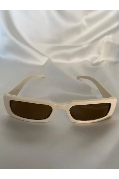 Vintage Model Baklava Desen Detaylı Krem Unisex Güneş Gözlüğü - 4