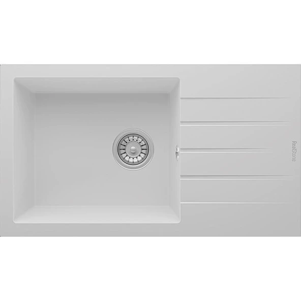 Real Stone P010 ASSOS 76 XL Beyaz Granit Mutfak Eviyesi 76x43.5 cm