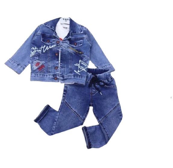 uğurböceğiçocuk Street Wear Baskılı Kot Ceketli Erkek Takım 5923