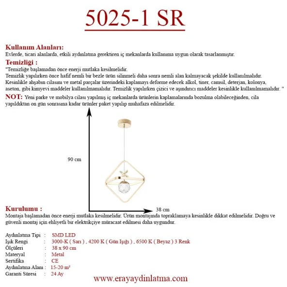 Eray Aydınlatma 5025-1 Gold Led Avize - 3