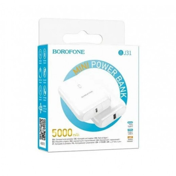 TYPE C Powerbank Mini Cep Boyutunda  5000mAh  Led Göstergeli İNPUT Type C iPhone ve Samsung Uyumlu  BJ31