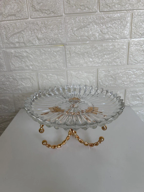 Lüks Gold Ayaklı Cam Kesme Şekerlik Sunumluk İkramlık - 2