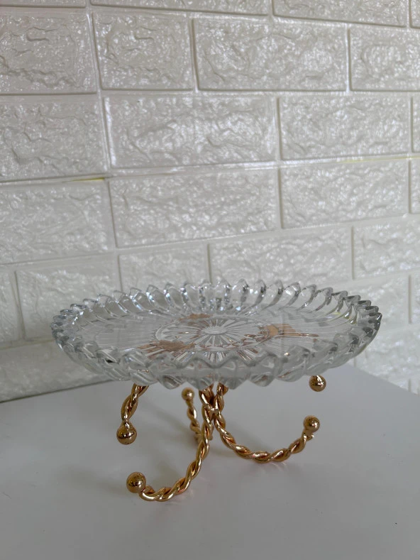 Lüks Gold Ayaklı Cam Kesme Şekerlik Sunumluk İkramlık - 3