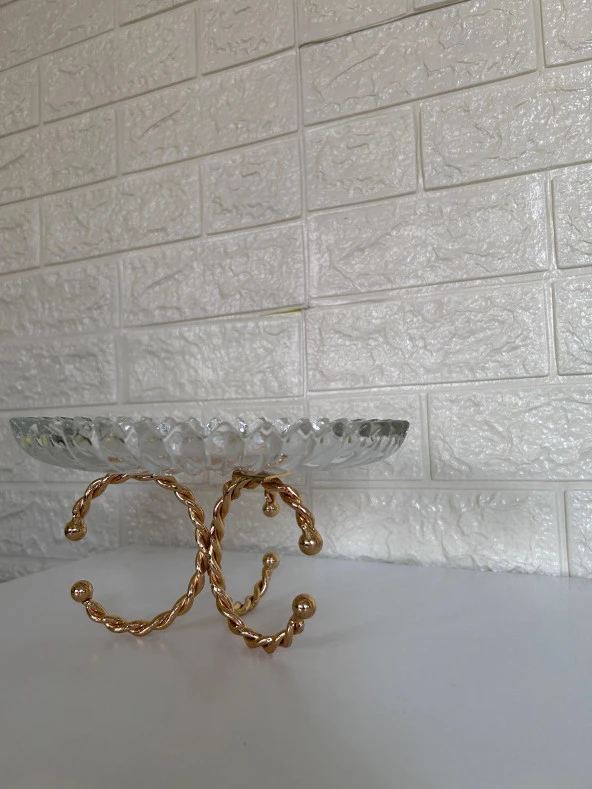 Lüks Gold Ayaklı Cam Kesme Şekerlik Sunumluk İkramlık - 4