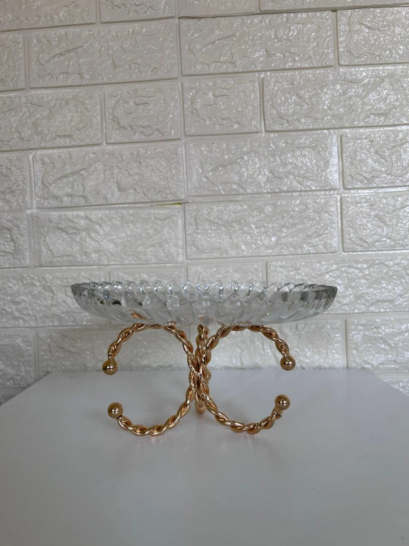 Lüks Gold Ayaklı Cam Kesme Şekerlik Sunumluk İkramlık - 5