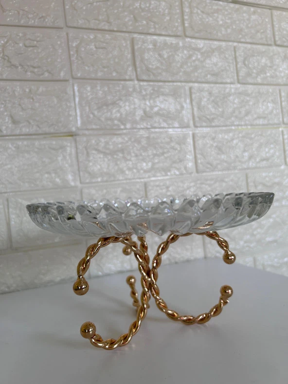Lüks Gold Ayaklı Cam Kesme Şekerlik Sunumluk İkramlık - 6