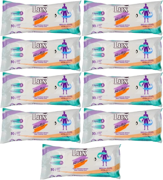 Lüx Hasta Vücut Temizleme Islak Mendil Havlu 50 Yaprak XL (9 Lu Set)