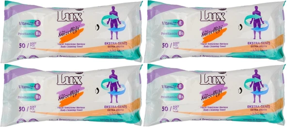 Lüx Hasta Vücut Temizleme Islak Mendil Havlu 50 Yaprak XL (4 Lü Set)