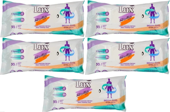 Lüx Hasta Vücut Temizleme Islak Mendil Havlu 50 Yaprak XL (5 Li Set)