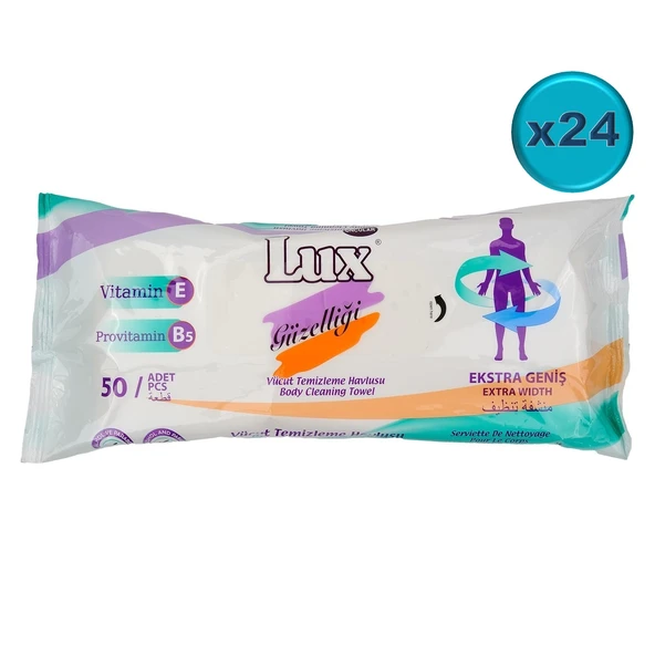 Lüx Hasta Vücut Temizleme Islak Mendil Havlu 50 Yaprak XL (24 Lü Set)