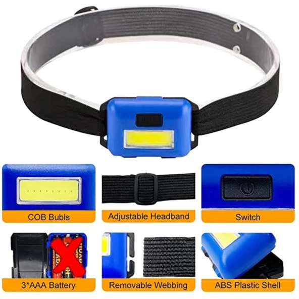 PS-T89 Mini Pilli COB LED 3 Mod Su Geçirmez Kafa Feneri Lambası - 2