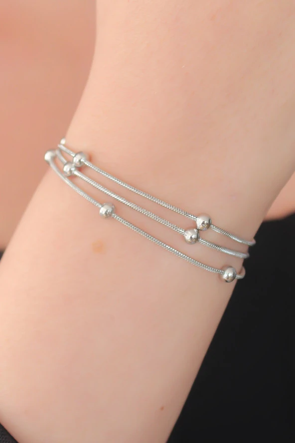 316L Çelik Gümüş Renk Minimal Top Figür Kadın Bileklik - TJ-BB5142 - 1
