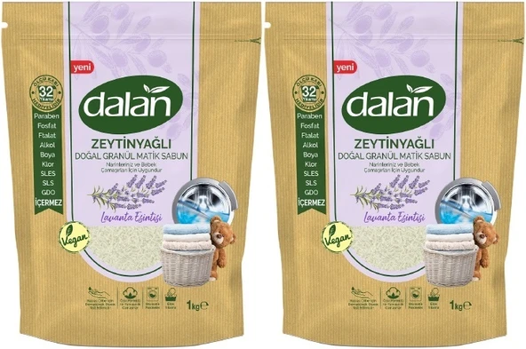 Dalan Doğal Granül Sabun Tozu 1Kg Doğal Bebekler İçin Lavanta Esintisi (2 Li Set) ürün görseli