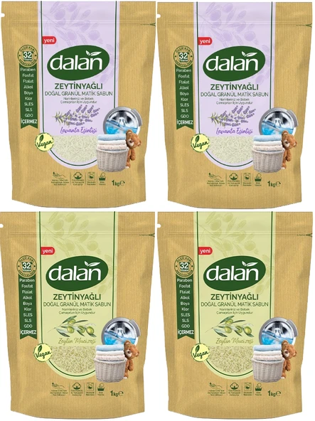 Dalan Doğal Granül Sabun Tozu 1Kg Karma Set 2+2:4Kg Doğal Bebekler İçin Lavanta ve Zeytinyağlı