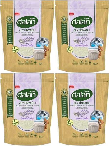 Dalan Doğal Granül Sabun Tozu 1Kg Doğal Bebekler İçin Lavanta Esintisi (4 Lü Set)