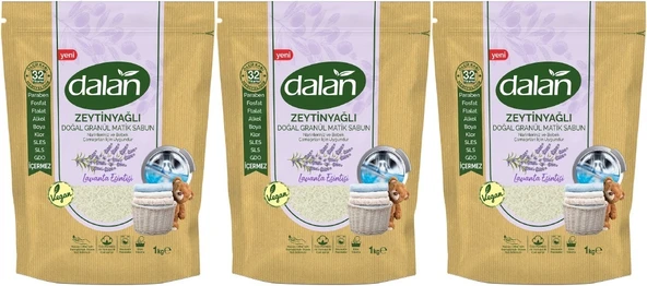 Dalan Doğal Granül Sabun Tozu 1Kg Doğal Bebekler İçin Lavanta Esintisi (3 Lü Set) - 1