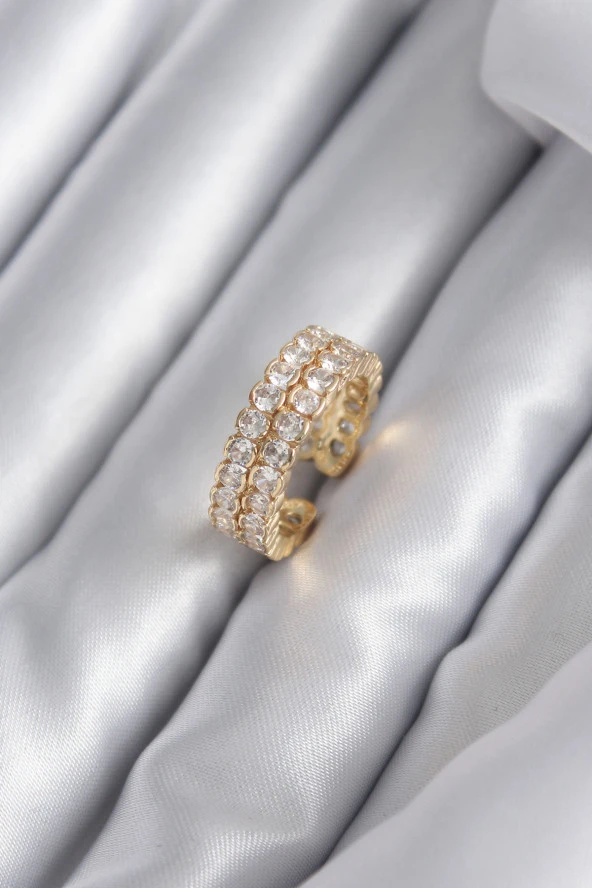 Pirinç Gold Renk Zirkon Taşlı Kadın Yüzük - TJ-BYK2939 ürün görseli