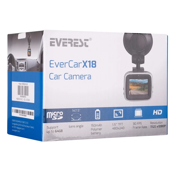 Everest Evercar X18 1,5 Tft Ekran 2.0Mp 147,5° Geniş Açı G-Sensor 1080P Araç İçi Kamera - Resim 7