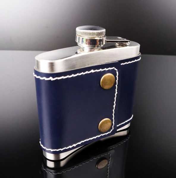 Perlotus 5 Oz-150 cc Hunili Lacivert Premium Deri Kılıf Çelik Viski İçki Konyak Matarası Sevgililer Günü - 5