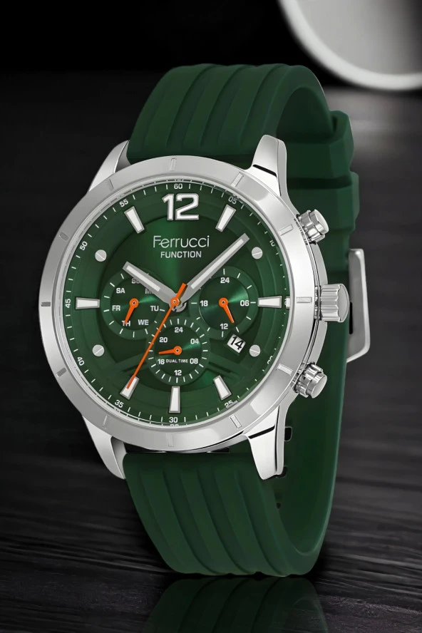 Ferrucci Yeşil-Gümüş Renk FCF.13568FS.03 Fonksiyonlar Aktif Erkek Kol Saati+Bileklik zmfer154