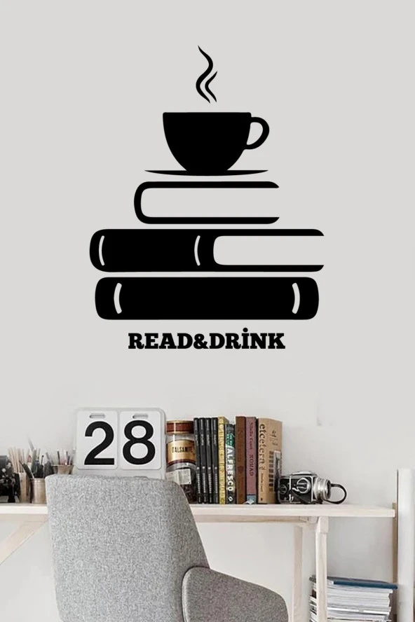 Kahve Ve Kitap Köşesi Duvar Sticker Yapıştırma (SUDAN VE NEMDEN ETKİLENMEZ)