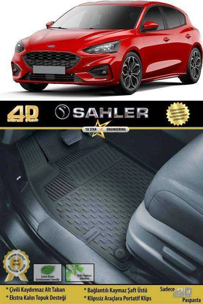 Sahler Ford Focus 4  2019-2022   4.5D Havuzlu Paspas Siyah ürün görseli