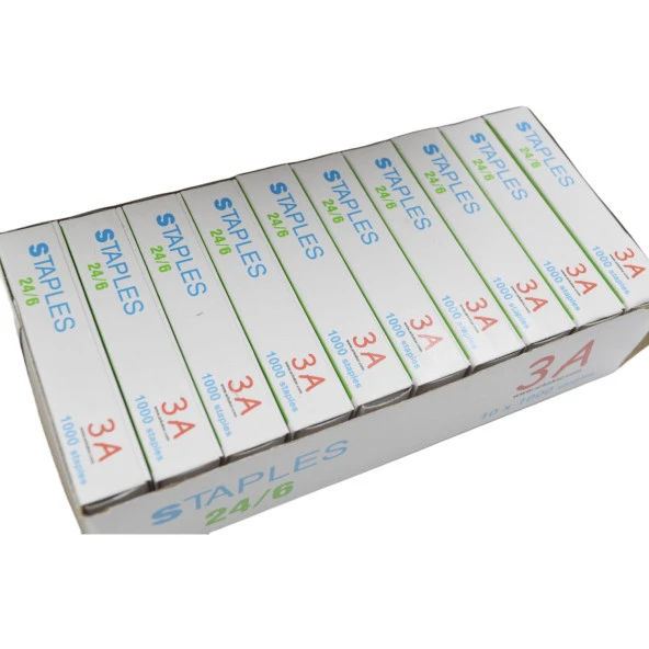 3A 24/6 Zımba Teli Gümüş 1000 li 10 Kutu(10.000 Adet) Kod:1197 - Resim 2