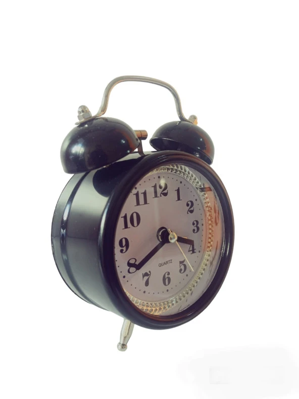 Metal Çıngıraklı Zilli Masa Saati Çalar Saat Siyah - 2