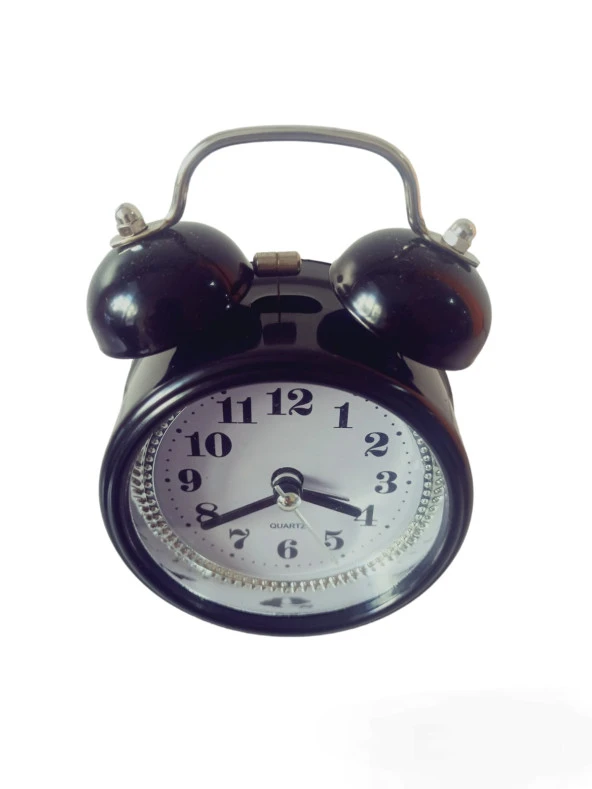 Metal Çıngıraklı Zilli Masa Saati Çalar Saat Siyah - 3