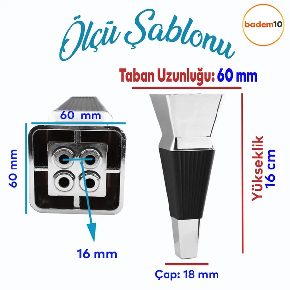 Dempa Lüks Mobilya Oturma Grubu Kanepe Sehpa Tv Ünitesi Koltuk Ayağı 16 Cm Siyah Krom Baza Ayakları - Resim 2