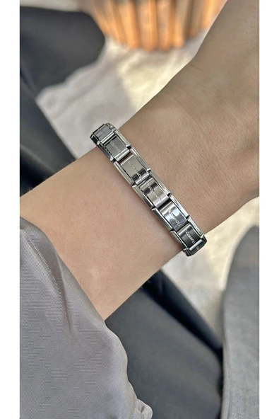 Çelik Gümüş Renk Bileklik Charm Italyan