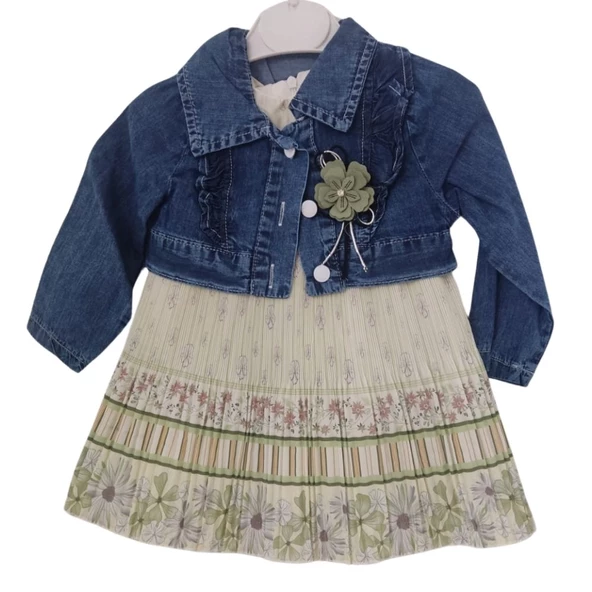 PİKOLİNE 1347 KOT CEKETLİ KIZ ÇOCUK ELBİSE - Resim 3