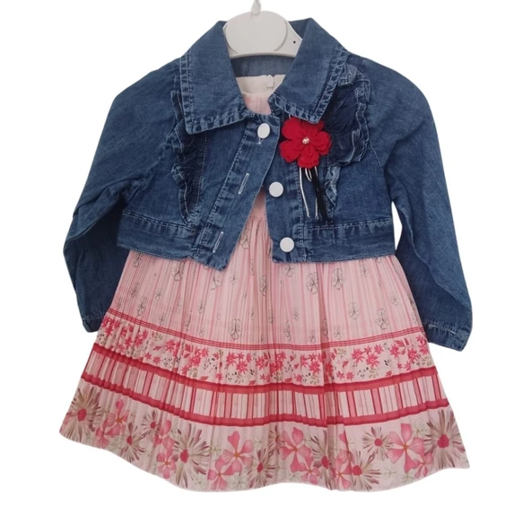 PİKOLİNE 1347 KOT CEKETLİ KIZ ÇOCUK ELBİSE - Resim 4