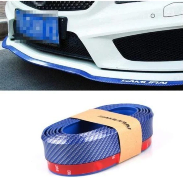 Oto Araba Araç Ön Lip Tampon Eki 2,5 Metre Ön Tampon Koruyucu Universal Esnek Lüx Şerit Karbon Mavi