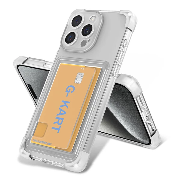 Vendas Apple iPhone 15 Pro Max Kılıf Airbag Tasarımlı Şeffaf Kartlıklı Zore G-Kart Kapak - 2