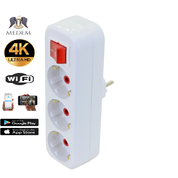 4K Medem 3lü Priz Wifi Gizli Bakıcı Kamera Uzaktan İzleme Takip Güvenlik Kamerası