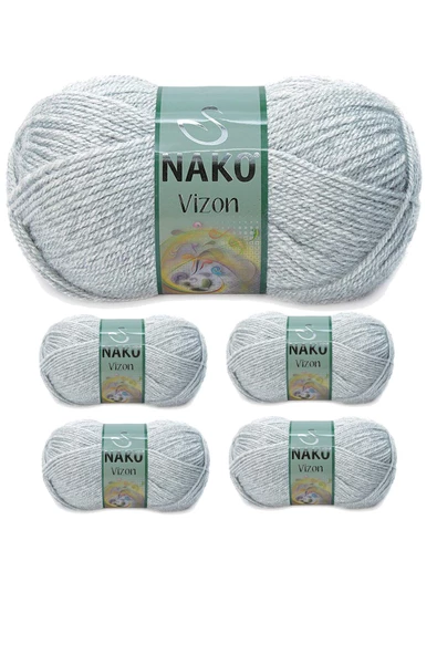 5 Adet Vizon Premium Akrilik El Örgü İpi Yünü Renk No:195 Açık Gri Melanj ürün görseli 1