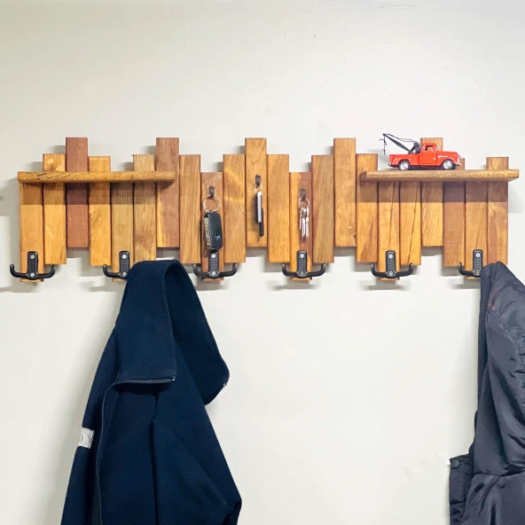 Mavitrend Ahşap Duvar Ve Kapı Askısı Elbise Askılık Portmanto 6 Askılı Piyano 2 Raflı Model - 2