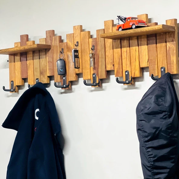 Mavitrend Ahşap Duvar Ve Kapı Askısı Elbise Askılık Portmanto 6 Askılı Piyano 2 Raflı Model - 3