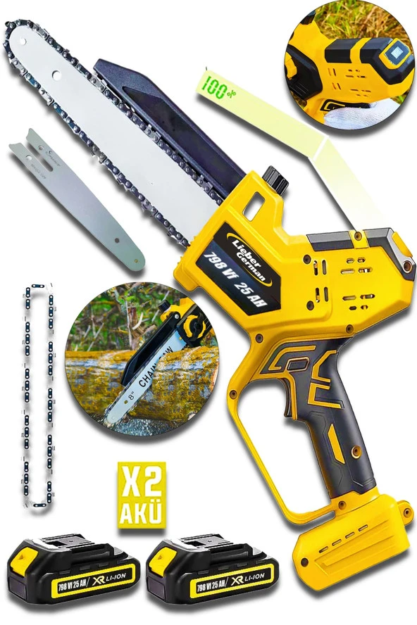 Lieber German LX Otomatik Yağlamalı 21V Dijital Göstergeli 20 Cm Dal Budama Kesme Makinesi