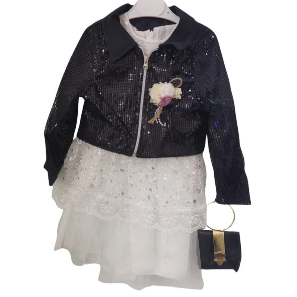 PİKOLİNE 1345 BOLEROLU ÇANTALI KIZ ÇOCUK ELBİSE - 3