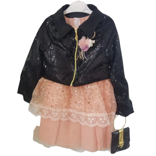 PİKOLİNE 1345 BOLEROLU ÇANTALI KIZ ÇOCUK ELBİSE - 2