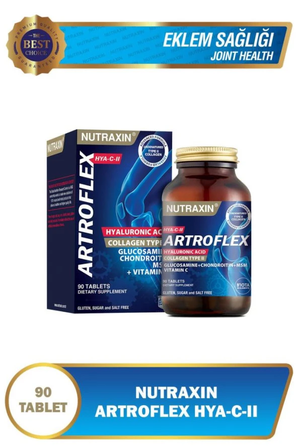 Nutraxin Artroflex Hya C-II 90 Tablet - Glukozamin Kondroitin MSM Tip 2 Kolajen Hyalüronik Asit Vitamin C